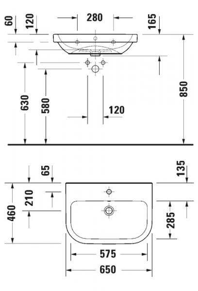 Duravit D-code 65 håndvask t/væg - 1 hanehul Duravit D-code 65 håndvask t/væg - 1 hanehul