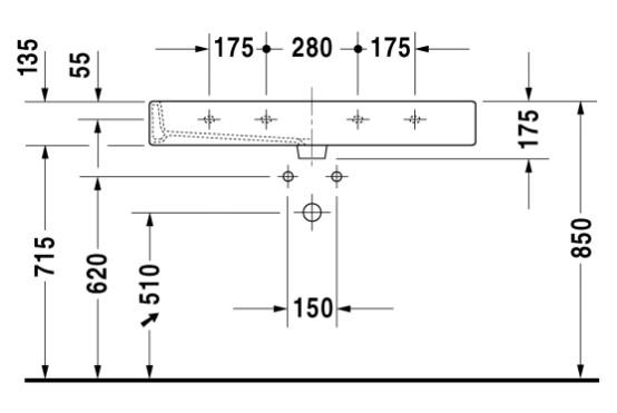 Duravit Vero 100 bowlevask op til væg - 1 hanehul Duravit Vero 100 bowlevask op til væg - 1 hanehul