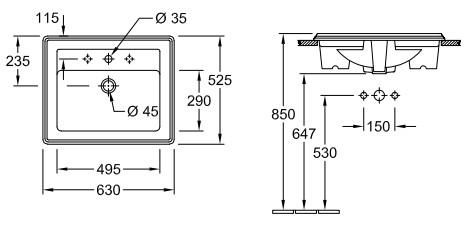 V&B Hommage 63 håndvask t/nedfældning - Ceramic+ V&B Hommage 63 håndvask t/nedfældning - Ceramic+