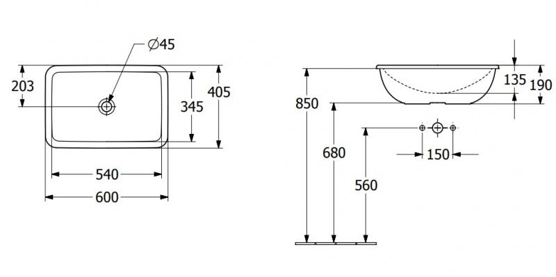 V&B Loop&Friends 60 håndvask t/nedfældning - Med overløb V&B Loop&Friends 60 håndvask t/nedfældning - Med overløb
