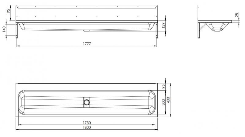 Intra Juvel Sanitet vaskerende 1800 mm m/bagplade t/væg
