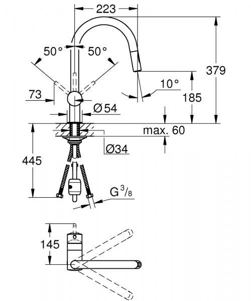 Grohe K700U rustfri st&aring;lvask inkl. Grohe New Minta k&oslash;kkenarmatur m/udtr&aelig;k - B&oslash;rstet hard graphite