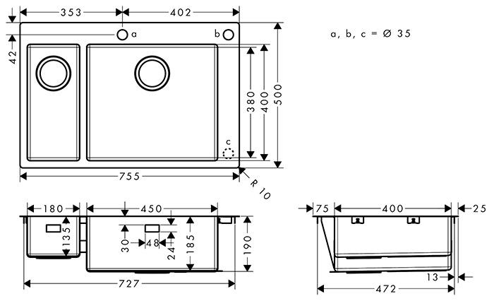 hansgrohe S712-F655 køkkenvask m/skylleskål - Rustfrit stål