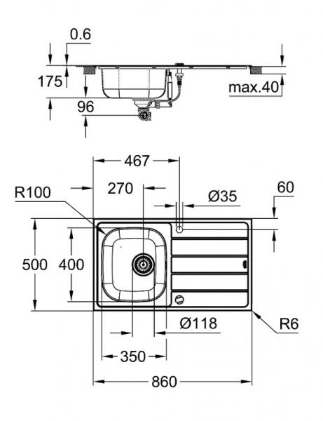 Grohe K200 køkkenvask i rustfrit stål inkl. Bau Edge køkkenarmatur i krom Grohe K200 køkkenvask i rustfrit stål inkl. Bau Edge køkkenarmatur i krom