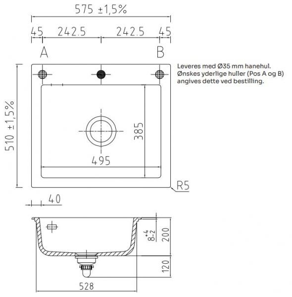 Lavabo Mera 57 køkkenvask i porcelæn - Mat sort/krom afløb Lavabo Mera 57 køkkenvask i porcelæn - Mat sort/krom afløb