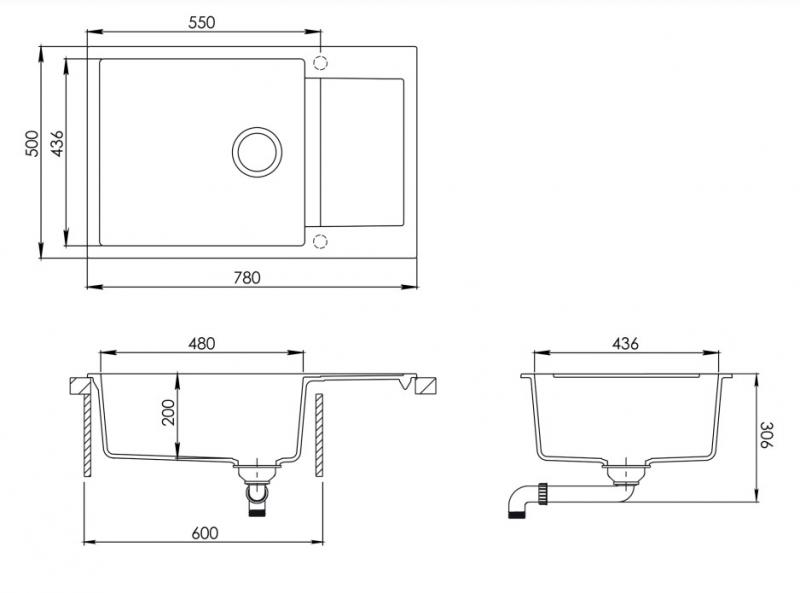 Lavabo Saturn 790 køkkenvask i komposit m/afløbsbakke - Sort/messing