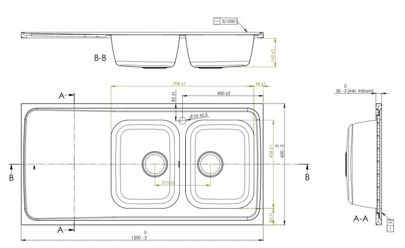 Intra AH12-KV stålbordplade køkkenvask - Vendbar - Dobbelt - 120 cm Intra AH12-KV stålbordplade køkkenvask - Vendbar - Dobbelt - 120 cm