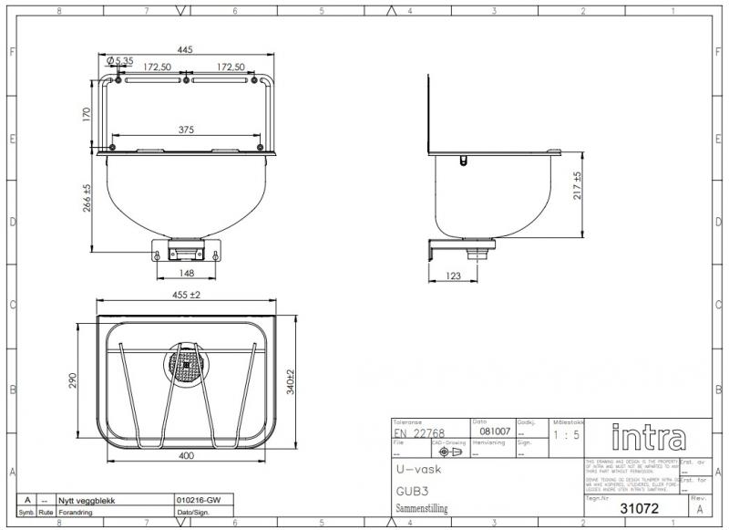 Intra Juvel GUB3 udslagsvask t/væg - 45 cm Intra Juvel GUB3 udslagsvask t/væg - 45 cm