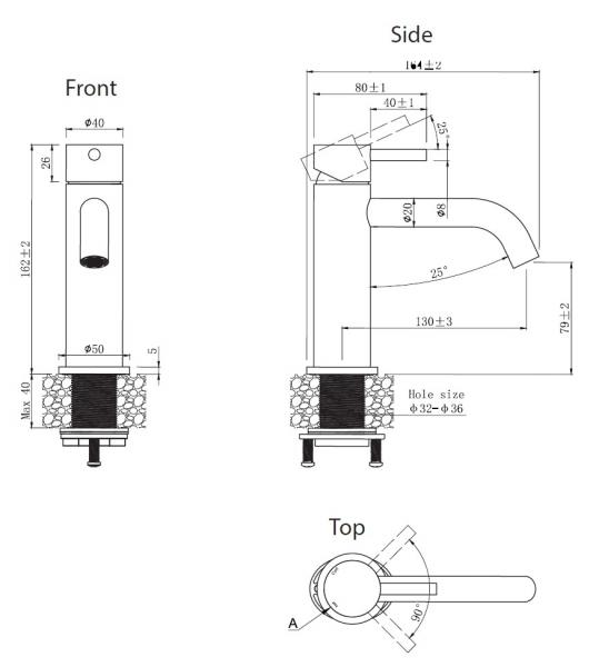 Lavabo Mira 140 RS håndvaskarmatur - Mat sort
