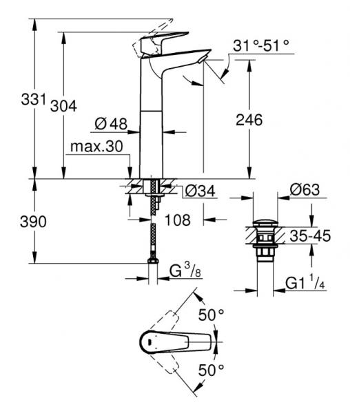 Grohe Start Edge håndvaskarmatur til bowlevask XL - Krom Grohe Start Edge håndvaskarmatur til bowlevask XL - Krom