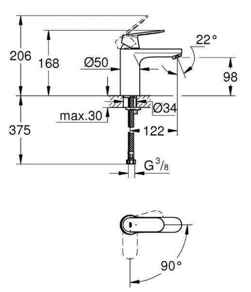 Grohe Eurosmart Cosmopolitan håndvaskarmatur m/koldstart u/bundventil Grohe Eurosmart Cosmopolitan håndvaskarmatur m/koldstart u/bundventil