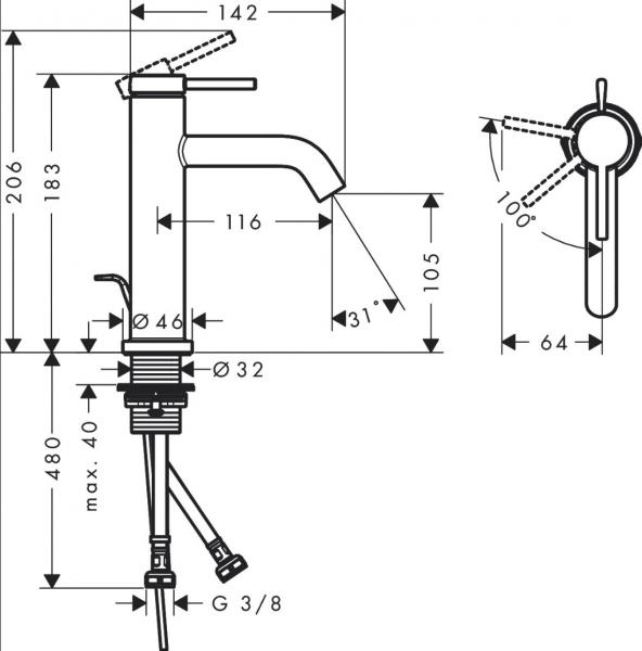Hansgrohe Tecturis S 110 håndvaskarmatur m/Coolstart og bundventil - Krom Hansgrohe Tecturis S 110 håndvaskarmatur m/Coolstart og bundventil - Krom