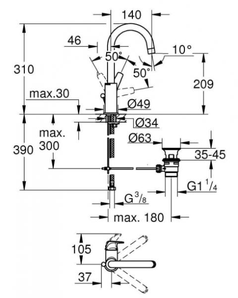 Grohe Bau Flow håndvaskarmatur Eco m/løft-op bundventil - Krom
