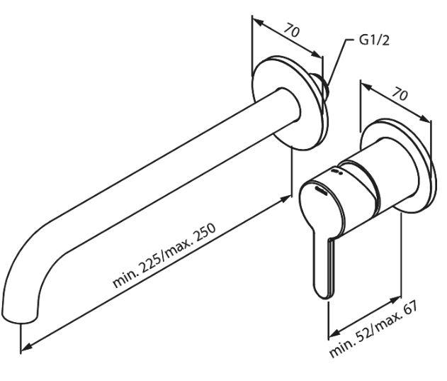 Damixa Silhouet armatur til indbygning i væg 250mm - Børstet kobber Damixa Silhouet armatur til indbygning i væg 250mm - Børstet kobber