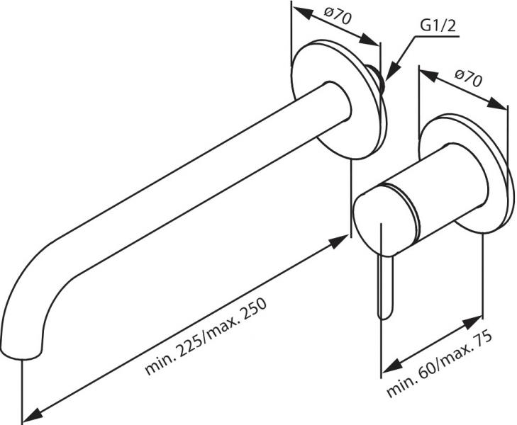 Damixa Iris håndvaskarmatur til indbygning m/Koldstart - 250 mm - Børstet messing Damixa Iris håndvaskarmatur til indbygning m/Koldstart - 250 mm - Børstet messing