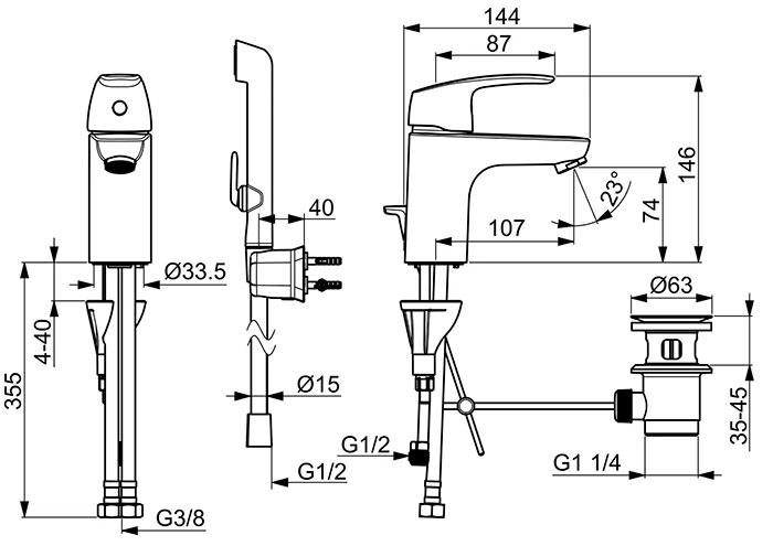 Oras Safira 1008F håndvaskarmatur m/Bidetta håndbruser og løft-op ventil - Krom