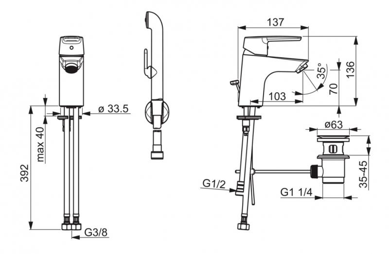 Oras Saga Håndvaskbatteri m/sidebruser Oras Saga Håndvaskbatteri m/sidebruser