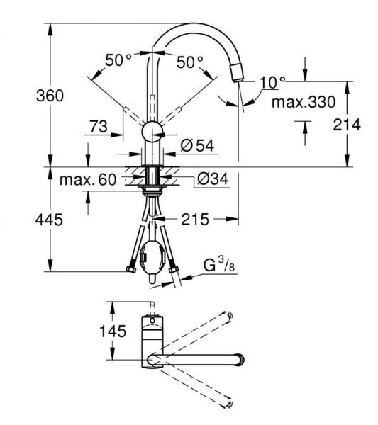 Grohe Minta køkkenarmatur m/udtræk og svingtud - Krom