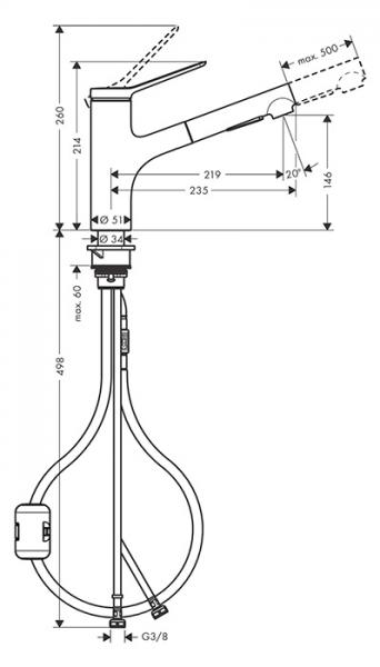 hansgrohe Zesis M33 køkkenarmatur m/udtræksbruser 150 m/EcoSmart 2jet - Krom