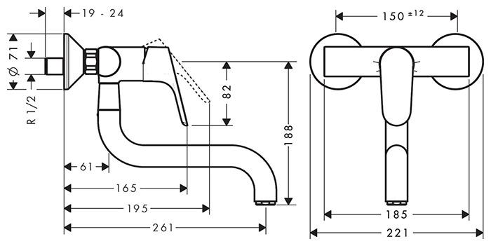 hansgrohe Focus M41 køkkenarmatur t/væg - Med svingtud