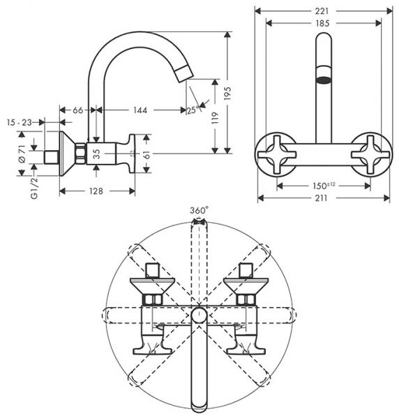 hansgrohe Logis M32 køkkenarmatur t/væg - Med svingtud