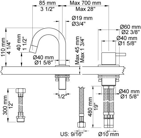 Vola 590A håndvaskbatteri - krom Vola 590A håndvaskbatteri - krom
