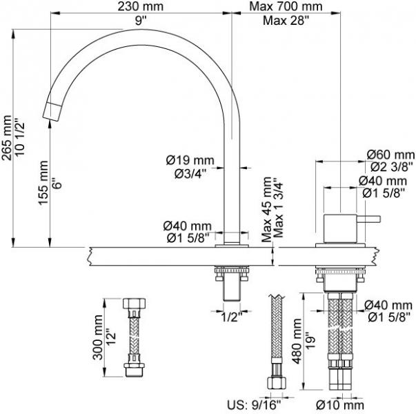 Vola 590H Håndvaskbatteri - Krom Vola 590H Håndvaskbatteri - Krom