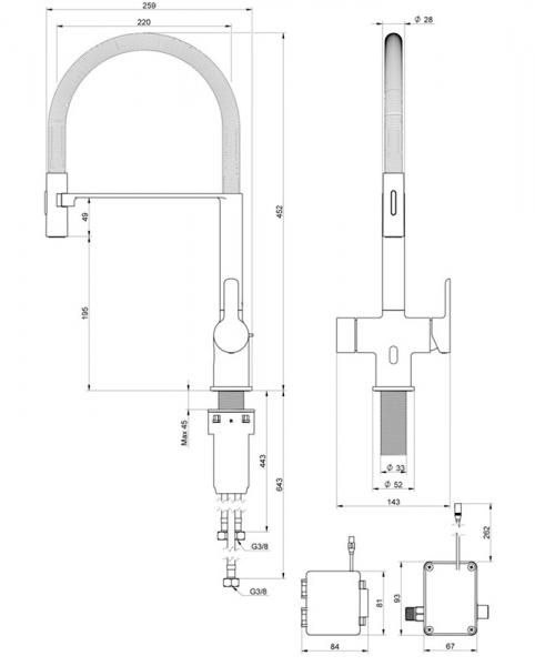 Gustavsberg Estetic Duo Semi-prof køkkenarmatur m/udtræk, sensor og koldstart - Krom