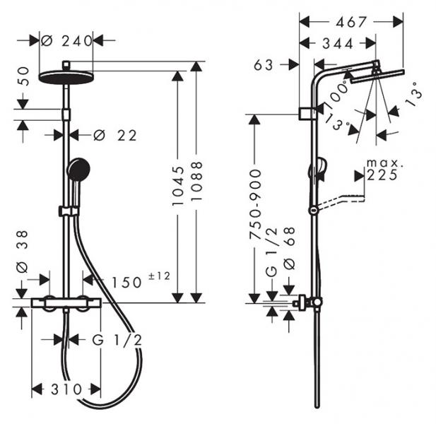 hansgrohe Activera S 240 Showerpipe 1jet m/Ecosmart og Ecostat Fine Varia - Krom