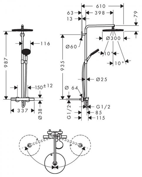 hansgrohe Raindance Alive S Puro Showerpipe 300 1jet m/EcoSmart og termostat - Poleret guld-optik