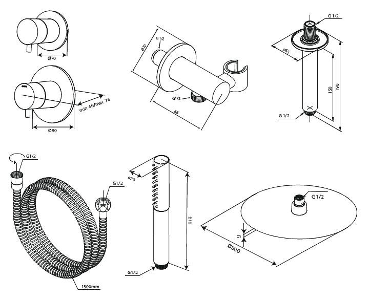 Damixa Iris DS 2 brusesystem til indbygning - Loft - Steel Damixa Iris DS 2 brusesystem til indbygning - Loft - Steel