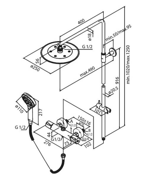 Damixa Silhouet komplet brusesystem - Ø250 - Børstet messing Damixa Silhouet komplet brusesystem - Ø250 - Børstet messing
