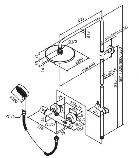 Damixa Hilina komplet brusesystem - Krom Damixa Hilina komplet brusesystem - Krom
