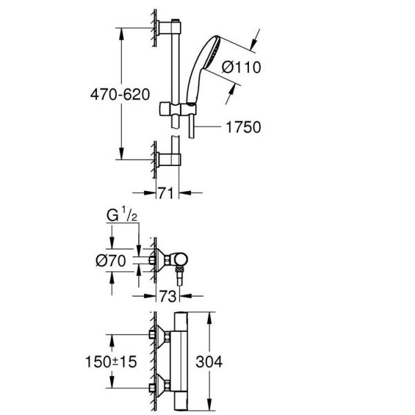 Grohe Precision Start komplet brusesystem m/termostat Grohe Precision Start komplet brusesystem m/termostat