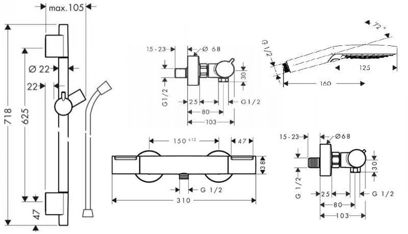 Hansgrohe Ecostat Element komplet brusesæt - Mat sort Hansgrohe Ecostat Element komplet brusesæt - Mat sort