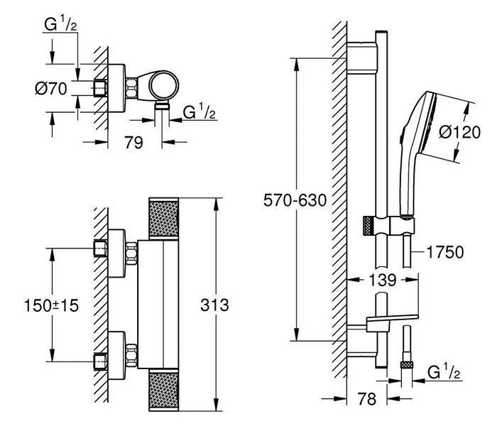 Grohe Precision komplet brusesystem m/Joy+ h&aring;ndbruser - B&oslash;rstet Hard Graphite