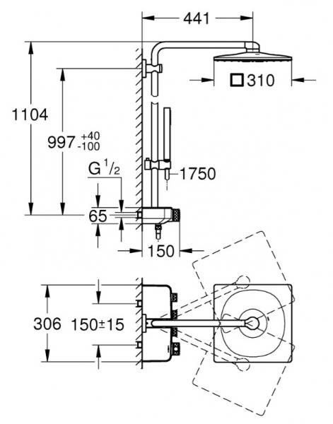 Grohe Euphoria SmartControl 310 Cube Duo Brusesystem - Børstet warm sunset
