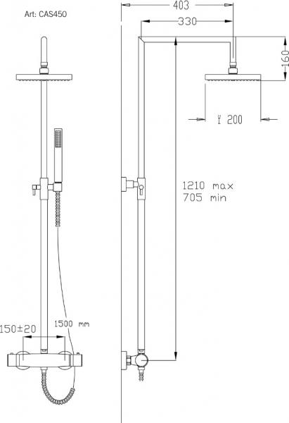 Cassøe komplet brusesystem Ø200 - Krom Cassøe komplet brusesystem Ø200 - Krom