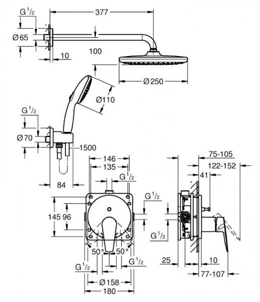 Grohe Start Edge 250 komplet brusesystemet til indbygning - Krom Grohe Start Edge 250 komplet brusesystemet til indbygning - Krom