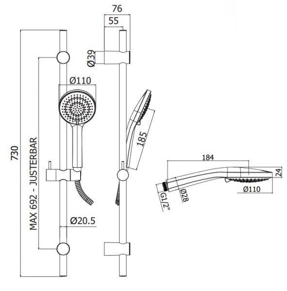 Lavabo Luca brusesæt m/rund håndbruser - Mat sort Lavabo Luca brusesæt m/rund håndbruser - Mat sort