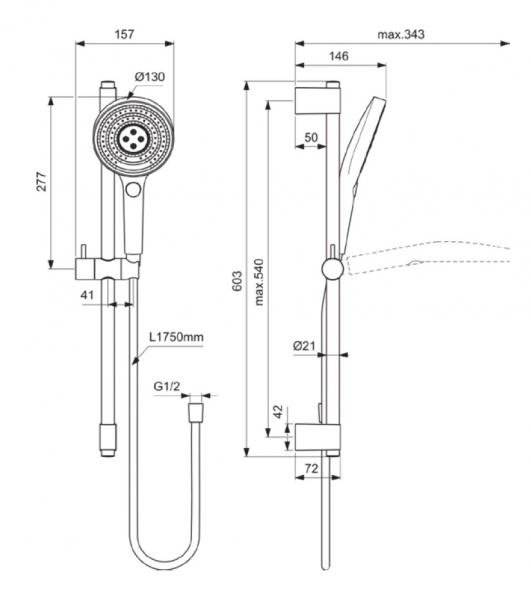 Ideal Standard IdealRain Solos brusesæt m/3 stråler - Krom