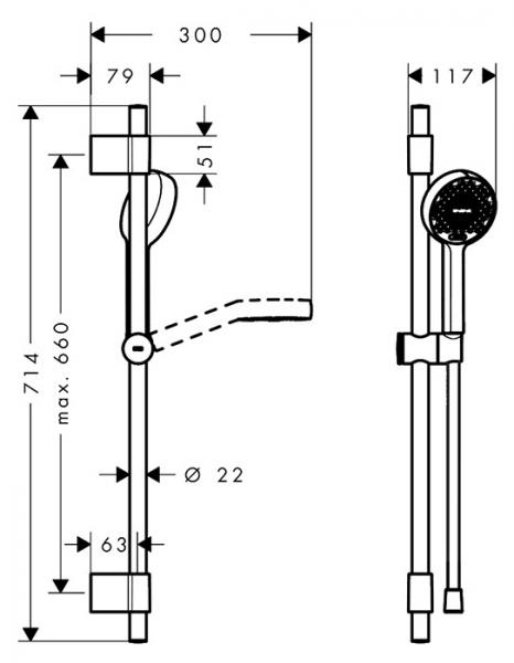 hansgrohe Activera Select S brusesæt 95 2jet m/Ecosmart og Varia bruserstang 72 cm - Krom