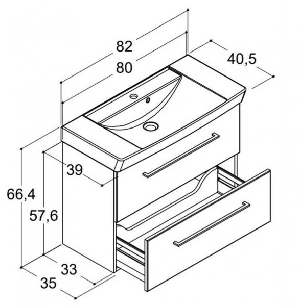Dansani Mido+ 80 møbelsæt m/2 skuffer og Capella vask - Hvid mat Dansani Mido+ 80 møbelsæt m/2 skuffer og Capella vask - Hvid mat