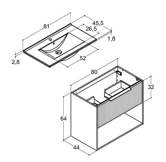 Dansani Mido+ Classic 81 møbelsæt m/Amber vask, 1 skuffe og åbent rum - Striber/mat sand Dansani Mido+ Classic 81 møbelsæt m/Amber vask, 1 skuffe og åbent rum - Striber/mat sand