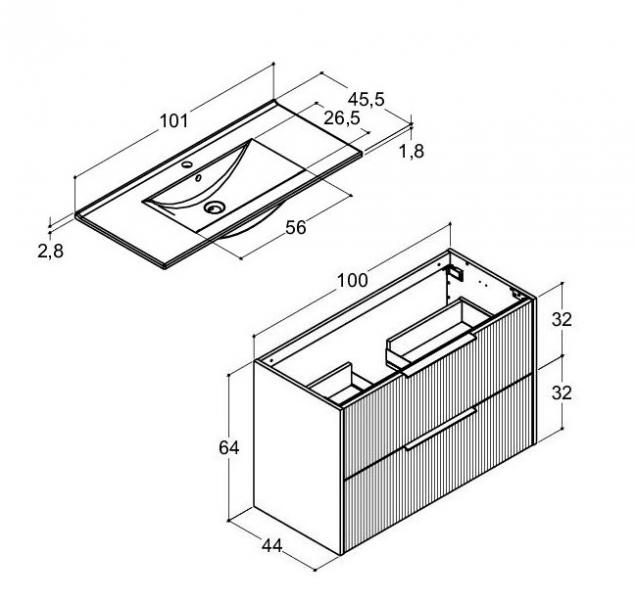 Dansani Mido+ Classic 101 møbelsæt m/Amber vask, 1 skuffe og åbent rum - Striber/mat sand Dansani Mido+ Classic 101 møbelsæt m/Amber vask, 1 skuffe og åbent rum - Striber/mat sand