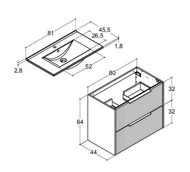 Dansani Mido+ Classic 81 møbelsæt m/Amber vask og 2 skuffer - Striber/mat lyseblå Dansani Mido+ Classic 81 møbelsæt m/Amber vask og 2 skuffer - Striber/mat lyseblå