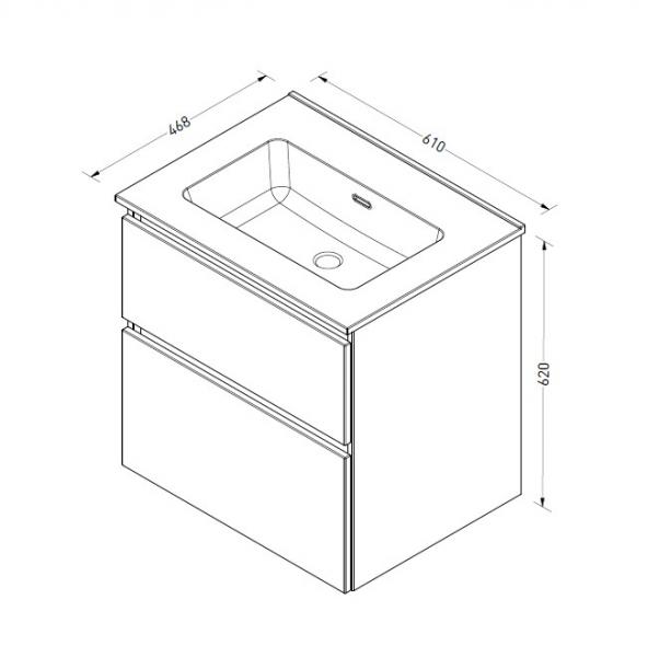 Sanibell Proline 60 møbelsæt m/2 asymmetriske skuffer - Uden hanehul - Sort eg Sanibell Proline 60 møbelsæt m/2 asymmetriske skuffer - Uden hanehul - Sort eg