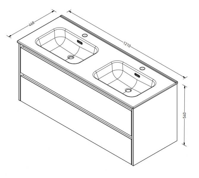 Sanibell Proline 120 møbelsæt m/2 skuffer og dobbeltvask - Sort eg Sanibell Proline 120 møbelsæt m/2 skuffer og dobbeltvask - Sort eg