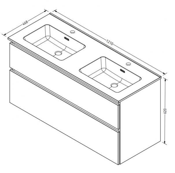 Sanibell Proline 120 møbelsæt m/2 asymmetriske skuffer og dobbeltvask - Sort eg Sanibell Proline 120 møbelsæt m/2 asymmetriske skuffer og dobbeltvask - Sort eg