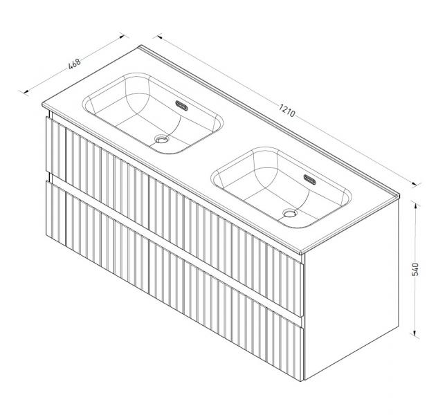 Sanibell Proline 120 møbelsæt m/lameller, 2 skuffer og dobbeltvask - Uden hanehul - Mat sort Sanibell Proline 120 møbelsæt m/lameller, 2 skuffer og dobbeltvask - Uden hanehul - Mat sort